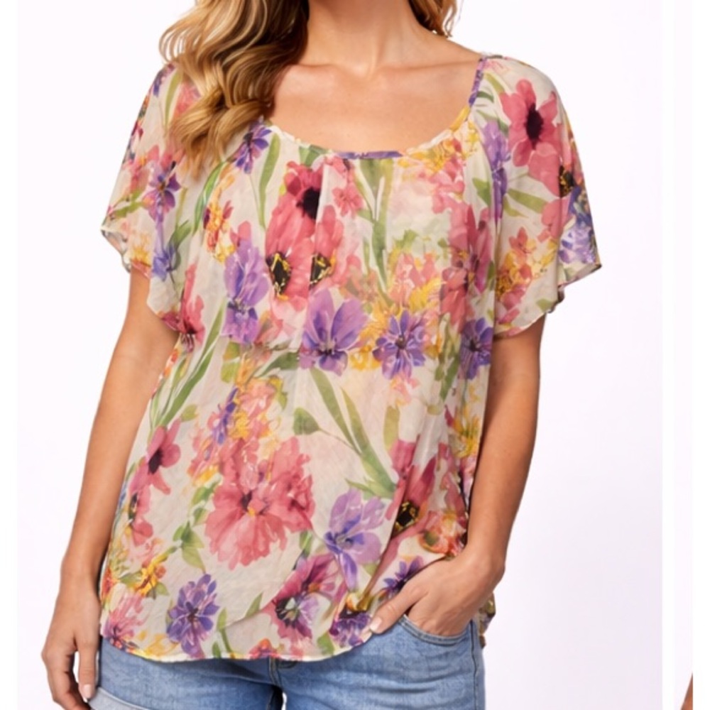 Joie Multi-Color Floral Paisley Short Sleeve Blouse
